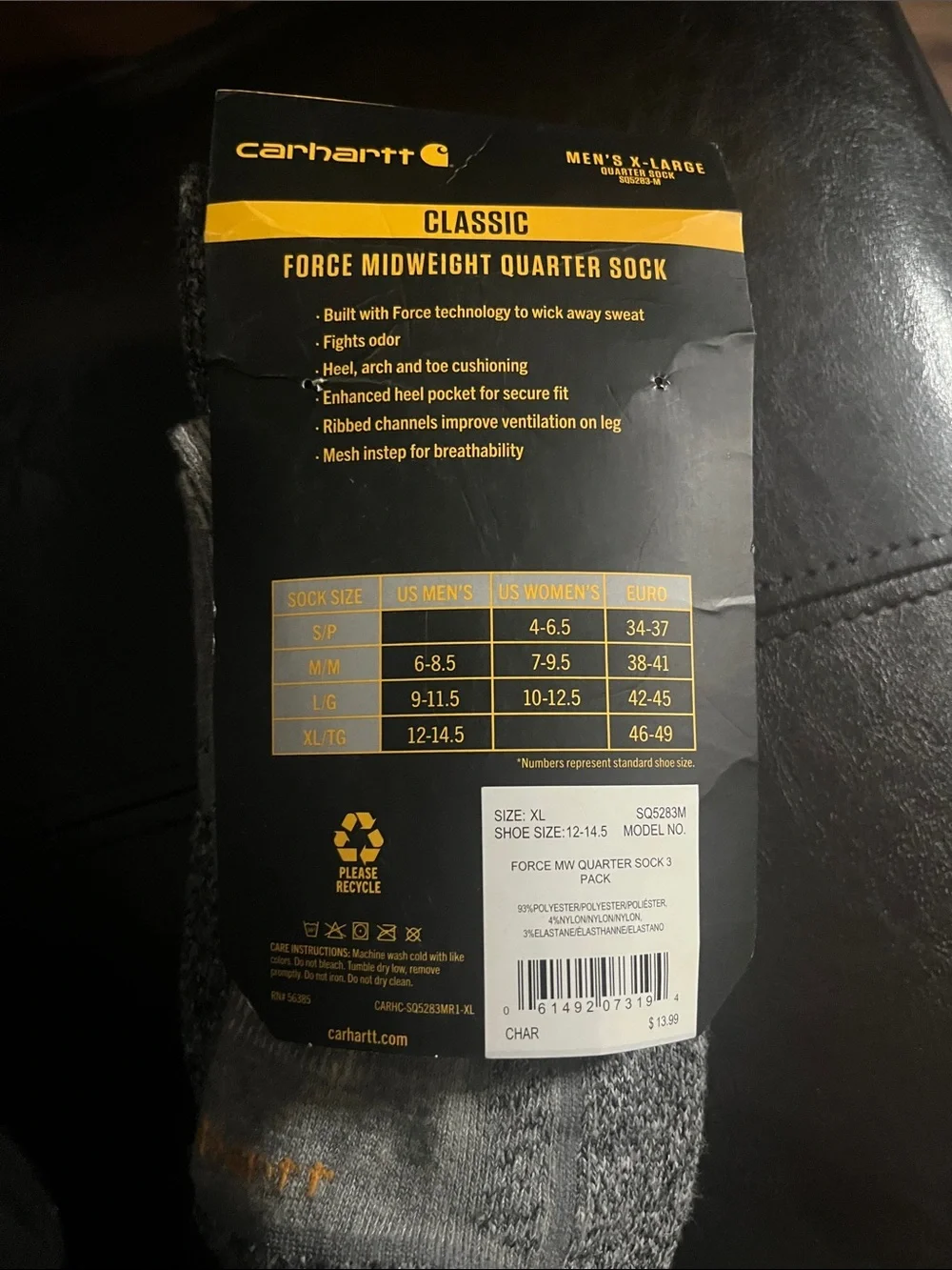 Carhartt Gray Force Midweight Quarter Socks - 3 Pack